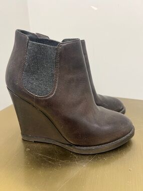 Brunello Cucinelli Dark Brown Leather Wedge Ankle Boots